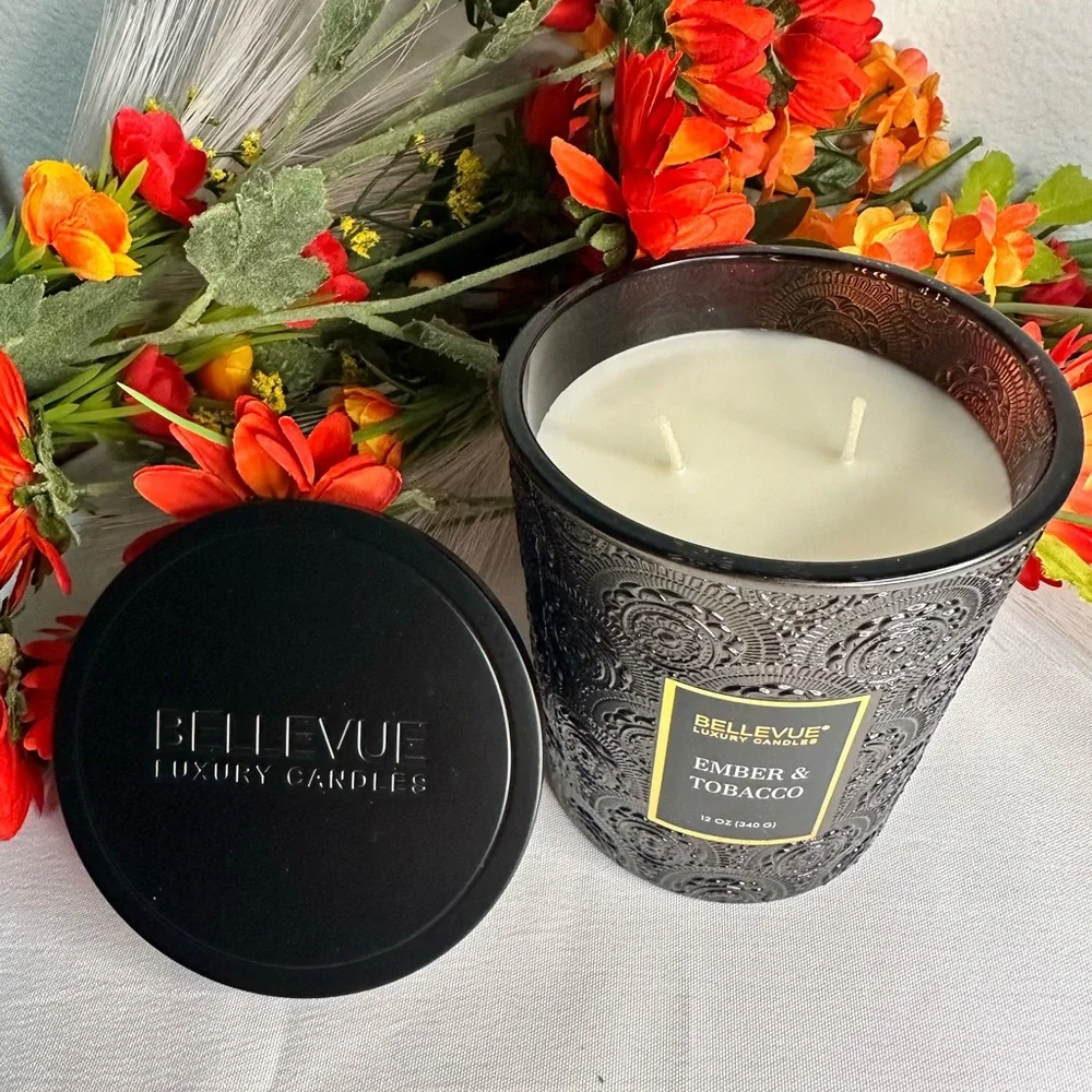 Bellevue Double Wick 12 oz Luxury Candle ~ EMBER & TOBACCO ~ New!